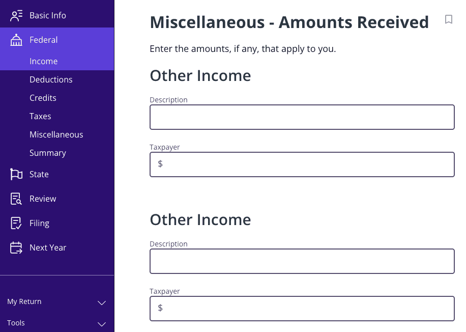 A screenshot showing how to report ordinary from 1099-SB as other income using TaxAct