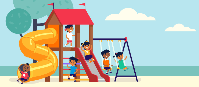 Children playing on slide and swing vector image