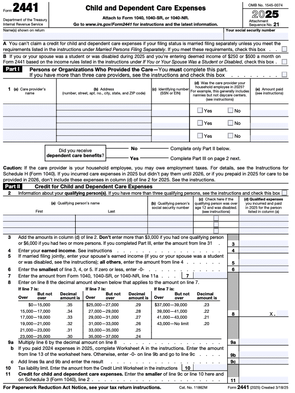 IRS Form 2441 page 1