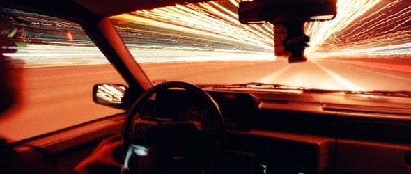 A view from inside of a car in speed.