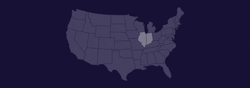 Map of the USA representing various states for filing multiple state taxes