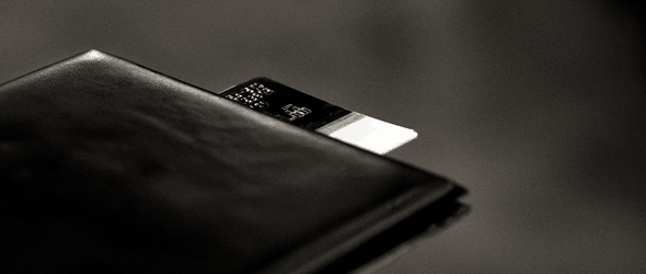 a debit/credit card slightly out of the wallet