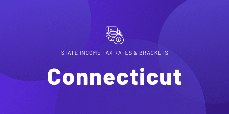 Text that reads "STATE INCOME TAX RATES & BRACKETS" with "Connecticut" in large, bold white letters.