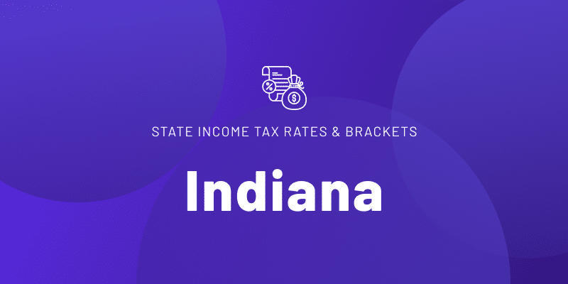 Text that reads "STATE INCOME TAX RATES & BRACKETS" with "Indiana" in large, bold white letters.