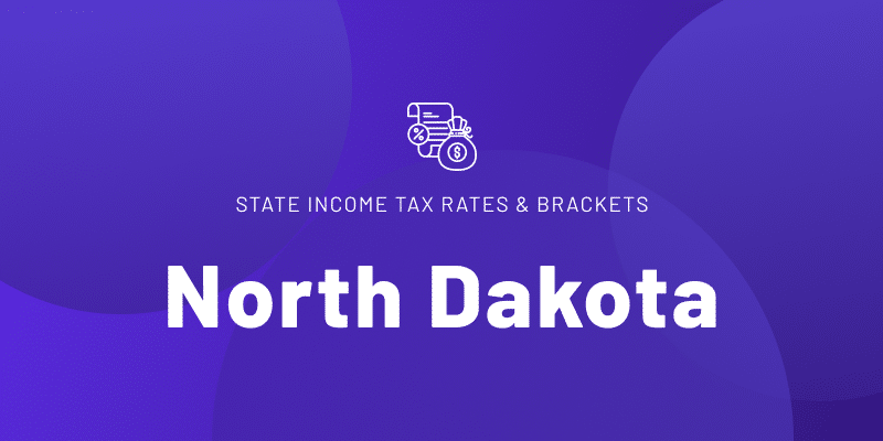 Text that reads "STATE INCOME TAX RATES & BRACKETS" with "North Dakota" in large, bold white letters.