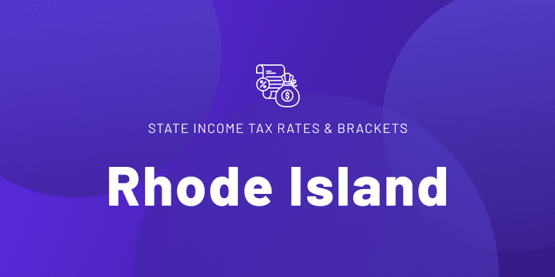 Text that reads "STATE INCOME TAX RATES & BRACKETS" with "Rhode Island" in large, bold white letters.