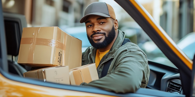A gig worker holding a stack of boxes as he prepares to work some odd jobs