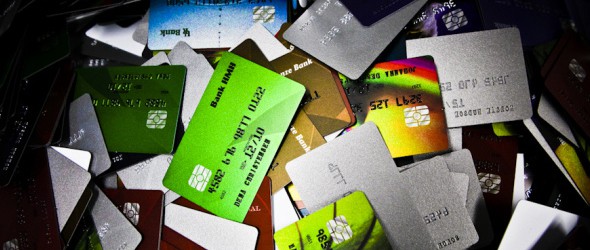 Close up of a bunch of credit cards
