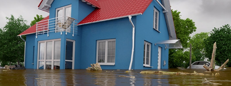 A home and a car drowned in flood.