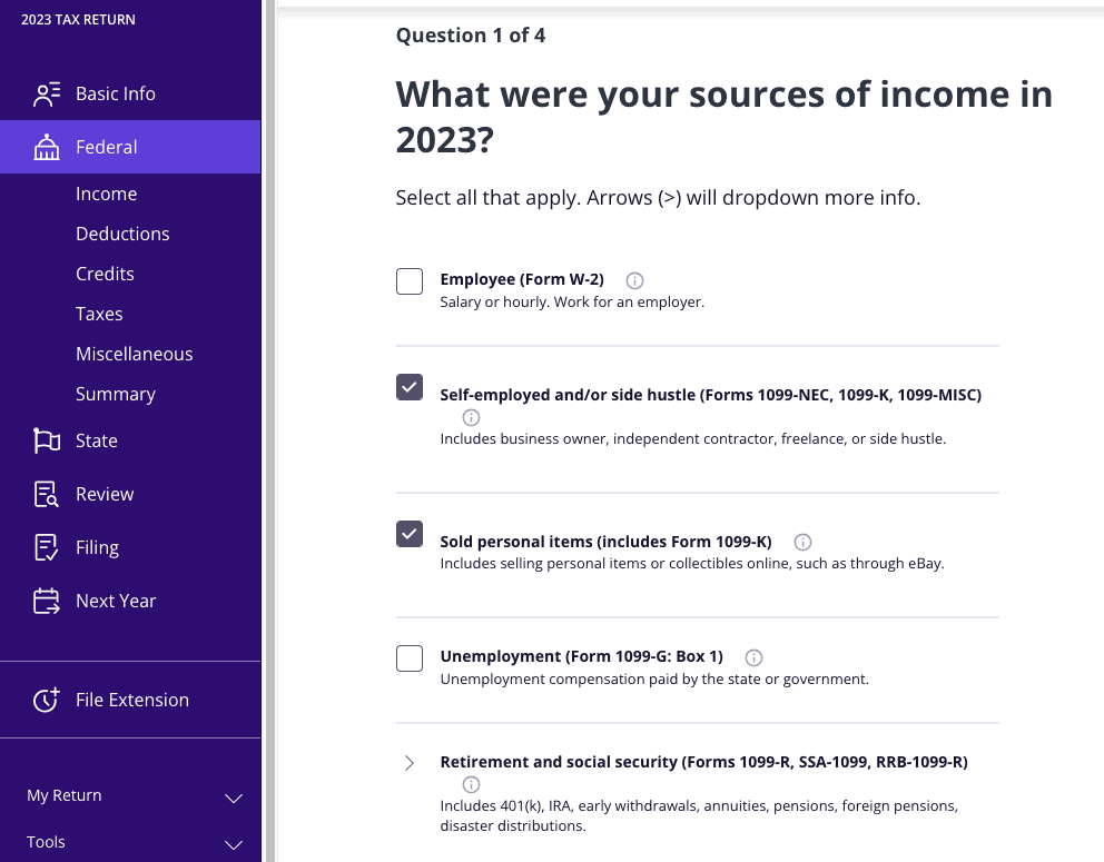 A screenshot showing how to add Form 1099-K in TaxAct's tax filing software