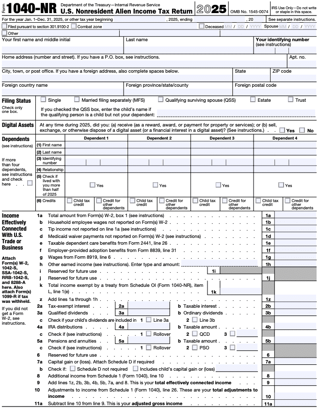 IRS Form 1040-NR page 1