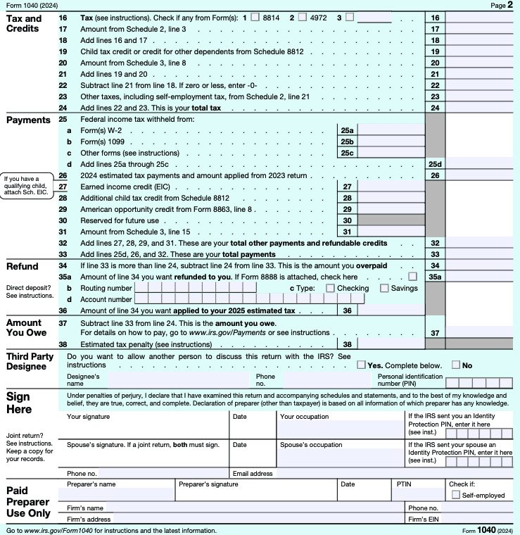 IRS Form 1040 page 2