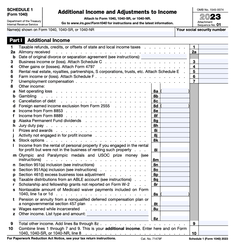 Schedule 1 (Form 1040) page 1