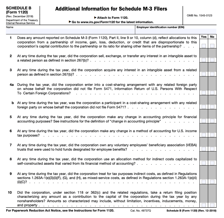 Schedule B (Form 1120)