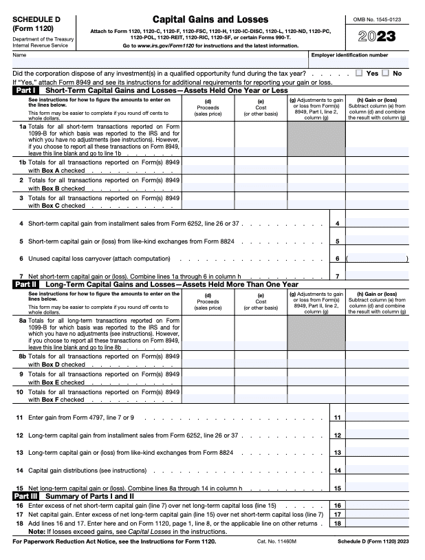 Schedule D (Form 1120)