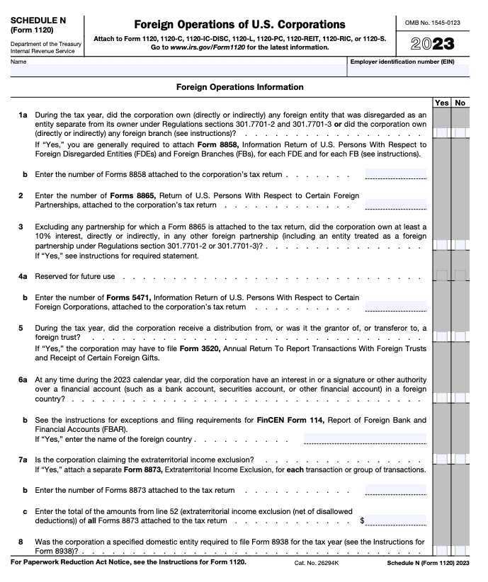 Schedule N (Form 1120)