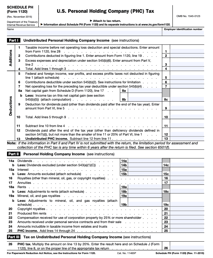 Schedule PH (Form 1120)