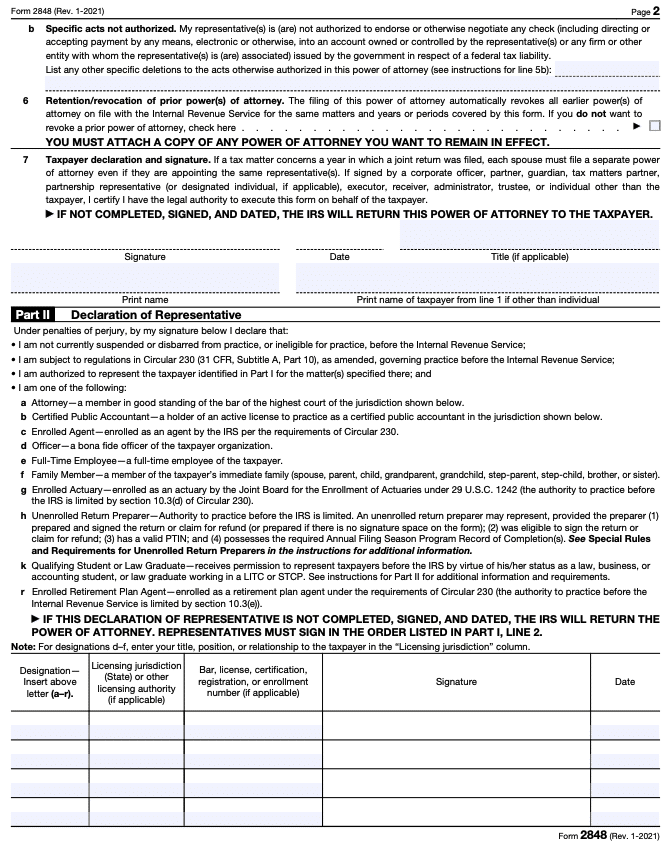 Formulaire IRS 2848 page 2
