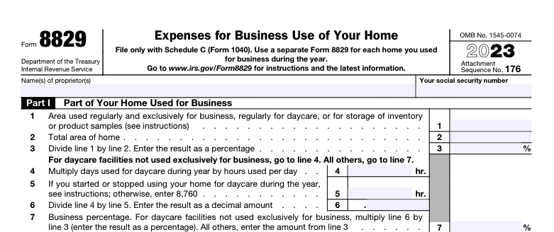 An image showing Part 1 of IRS Form 8829