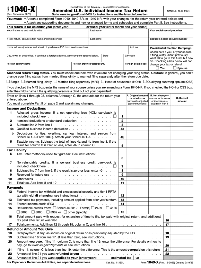 Preview of the first page of Form 1040-X