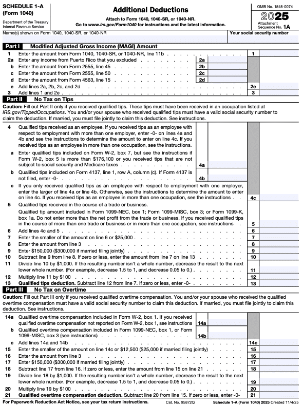 IRS Schedule 1-A (Form 1040)