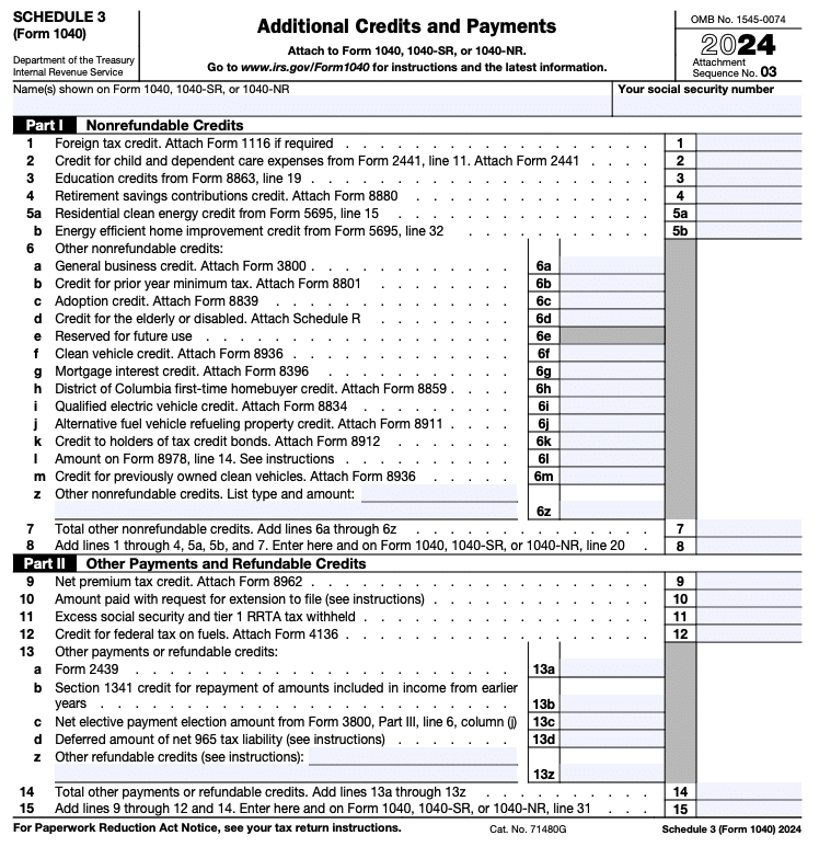 IRS Schedule 3 (Form 1040)