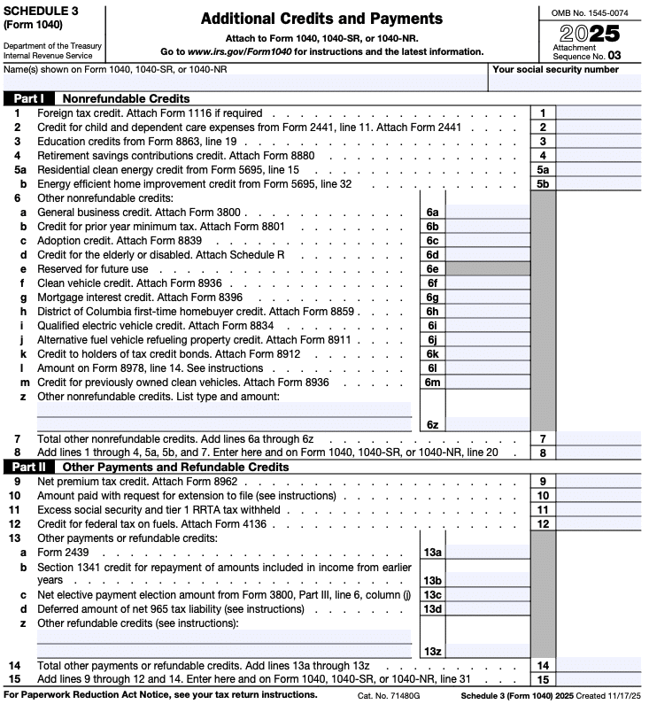 IRS Schedule 3 (Form 1040)