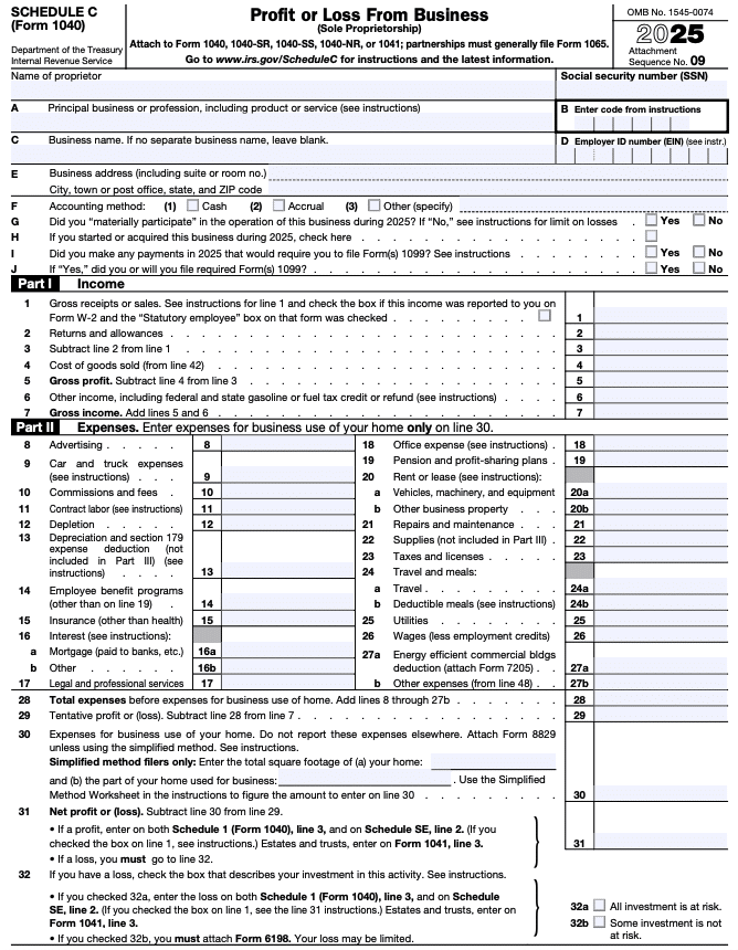 IRS Schedule C (Form 1040) 2025