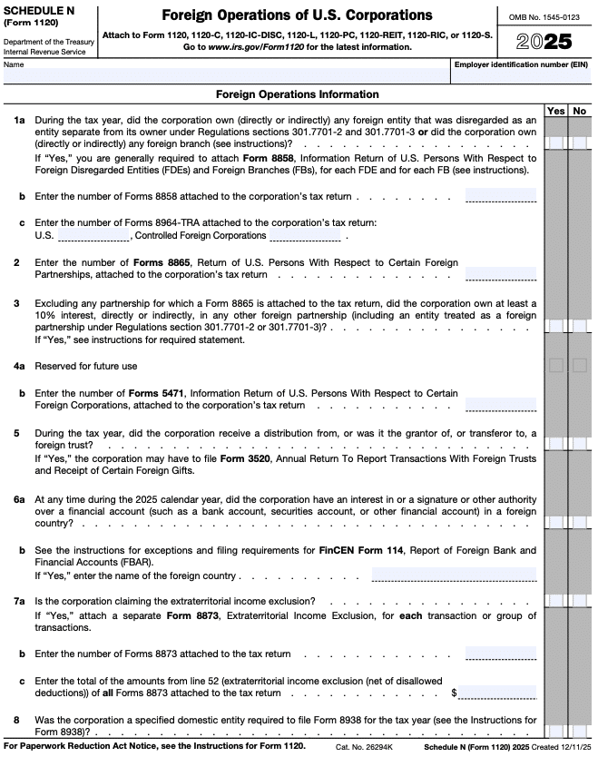 Schedule N (Form 1120)